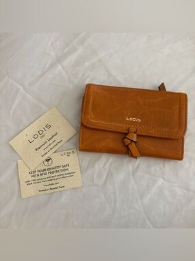 Lodis Cognac Leather Small Fold Wallet with Knot Detail